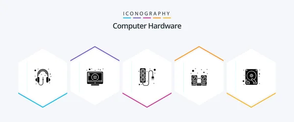 Computer Hardware Glyph Icon Pack Including Drive Speaker Electronics Music — Διανυσματικό Αρχείο