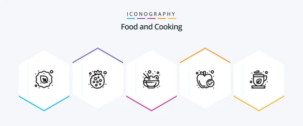 Food Line Icon Pack Including Green Tea Healthy Food Raspberry — Stockvektor