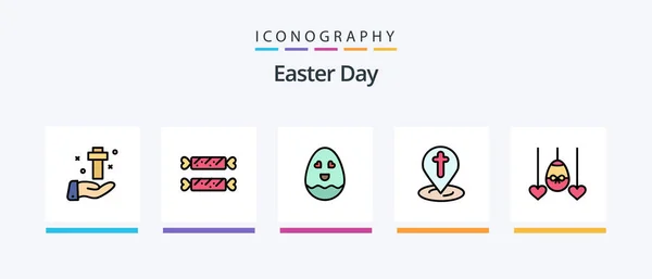 Easter Line Filled Icon Pack Including Egg Holiday Monitor Easter — Stockvektor