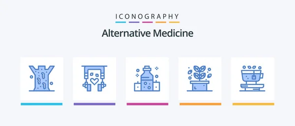 Alternative Medicine Blue Icon Pack Including Nature Spa Healthcare Plant — Stock Vector