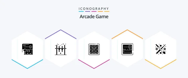 Arcade Glyph Icon Pack Including Play Fun Game Billiard Pacman — Stockvektor