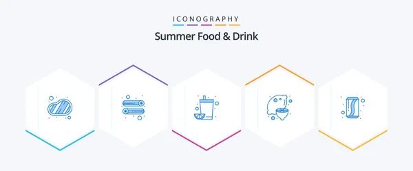 Summer Food Drink Blue Icon Pack Including Cola Juice Drink — Stock vektor