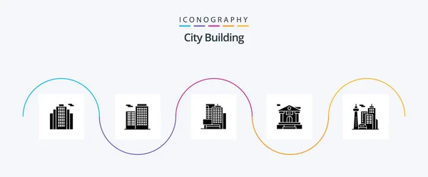 City Building Glyph Icon Pack Including Palace Office Landmark Architecture — Stockvector
