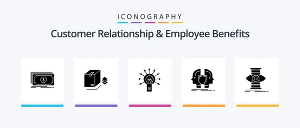 Customer Relationship Employee Benefits Glyph Icon Pack Including Sheild Dual — Archivo Imágenes Vectoriales
