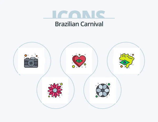 Brazilian Carnival Line Filled Icon Pack Icon Design Country Brazil — Stock Vector