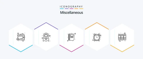 Miscellaneous Line Icon Pack Including Files Contact Watch Alarm — Image vectorielle