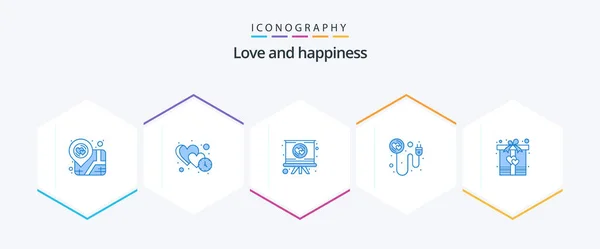 Love Blue Icon Pack Including Box Recharge Dating Plug Romance — Vector de stock