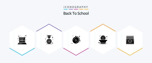 Back School Glyph Icon Pack Including Crayon Back School Alarm — Διανυσματικό Αρχείο