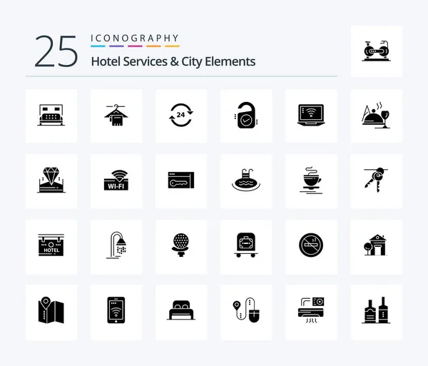 Hotel Services City Elements Solid Glyph Icon Pack Including Sign — Wektor stockowy