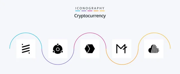 Cryptocurrency Glyph Icon Pack Включая Лунную Монету Крышка Рынка Монета — стоковый вектор