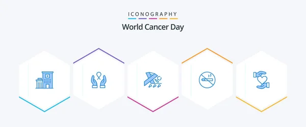 Всемирный День Борьбы Раком Синий Пакет Значков Включая Дарение Здоровье — стоковый вектор