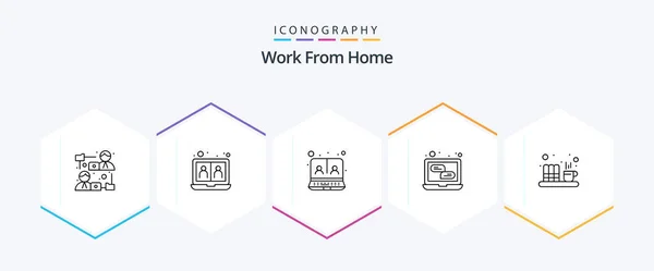 Work Home Line Icon Pack Including Coffee Web Sharing Online — Stok Vektör