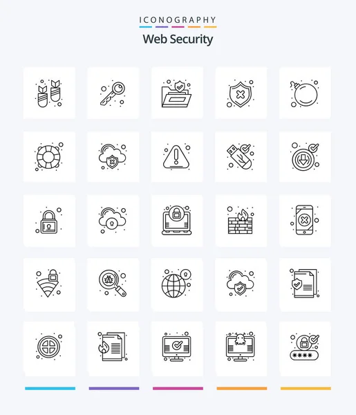 Creative Web Security Outline Icon Pack Threat Shield Lock Security — Stock vektor