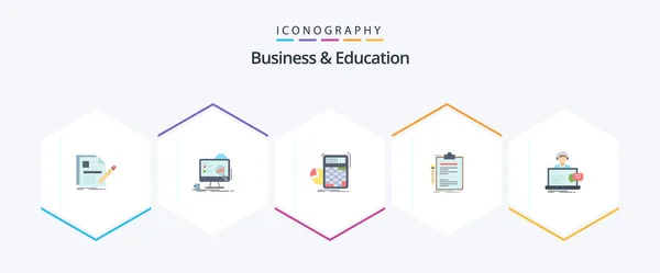 Business Education Flat Icon Pack Including Business Contract Laptop Graph — Archivo Imágenes Vectoriales