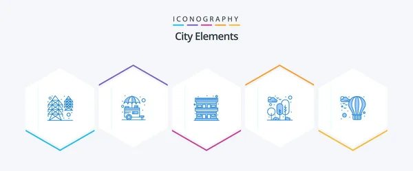 City Elements Blue Icon Pack Including Tree Nature Shop Garden — Wektor stockowy