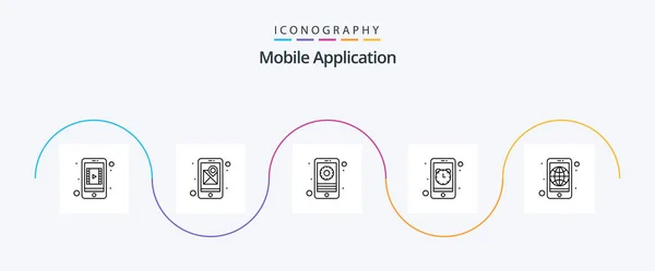 Mobile Application Line Icon Pack Including Application Mobile Gear Clock — Archivo Imágenes Vectoriales