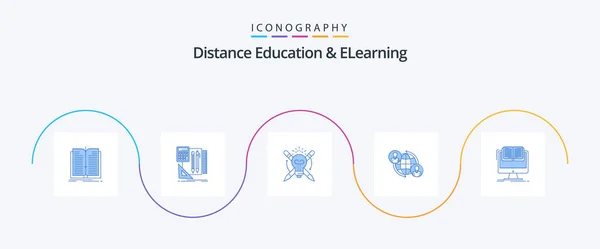 Distance Education Elearning Blue Icon Pack Including Global User Success — Stock Vector
