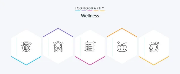 Wellness Line Icon Pack Including Food Fruit Checkout Apple Lotus — Stockvector