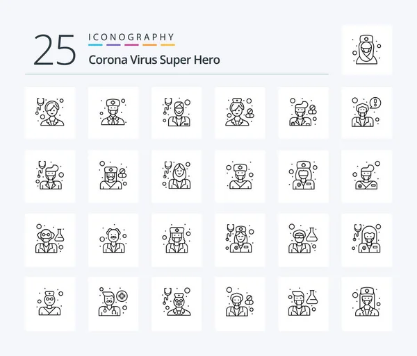 Corona Virus Super Hero Line Icon Pack Including Pharmacist Health — Stockvektor