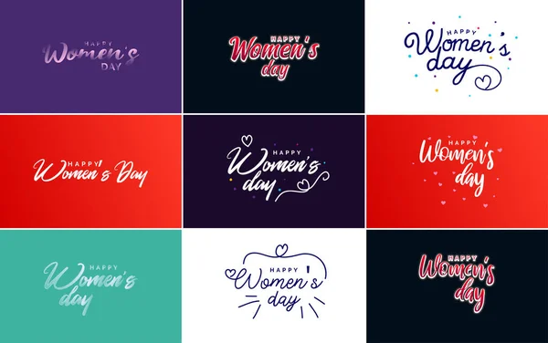 Eight March Typographic Design Set Happy Women Day Theme — Wektor stockowy