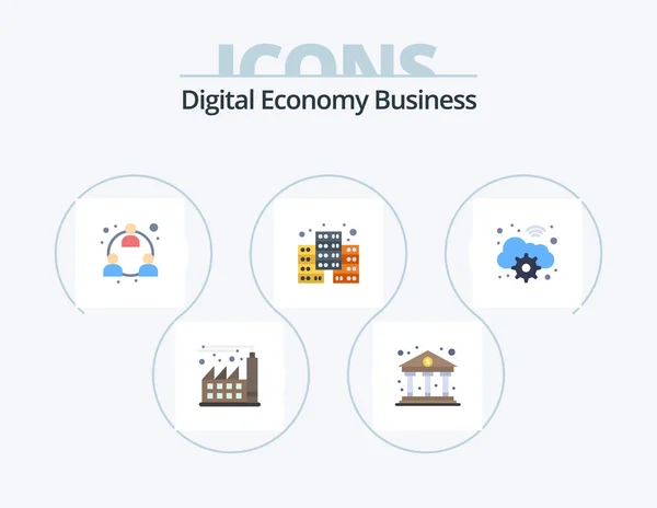 Digital Economy Business Flat Icon Pack Icon Design Digital Gear — Stock vektor