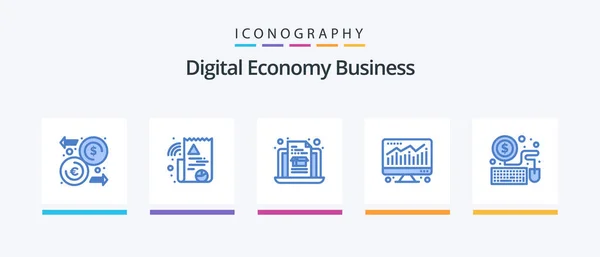 Digital Economy Business Blue Icon Pack Including Economy Box Laptop — 스톡 벡터