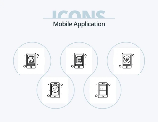 Mobile Application Line Icon Pack Icon Design Application Phone Smartphone — Stockvektor