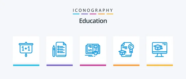 Education Blue Icon Pack Including Cap Award Book Graduation Cap — Image vectorielle
