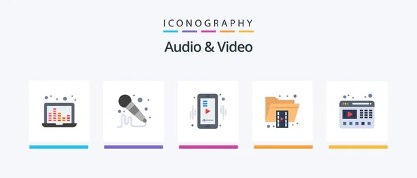 Audio Video Flat Icon Pack Including Video Video Mobile Format — Vector de stock