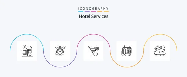 Hotel Services Line Icon Pack Including Service Sunbed Glass Beach — Stok Vektör