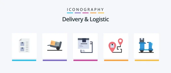 Delivery Logistic Flat Icon Pack Including Location Delivery Shipping Product — 图库矢量图片