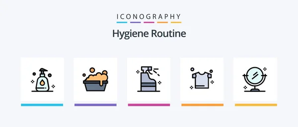 Hygiene Routine Line Filled Icon Pack Including Paper Cup Cleaning — Stock Vector