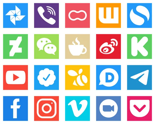 Elegant Social Media Icons China Weibo Simple Caffeine Icons Fully — Stock Vector