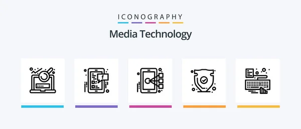 Media Technology Line Icon Pack Including Trust Mobile Chat Drive — Vector de stock