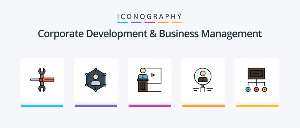 Corporate Development Business Management Line Filled Icon Pack Including Magnifier — Vettoriale Stock