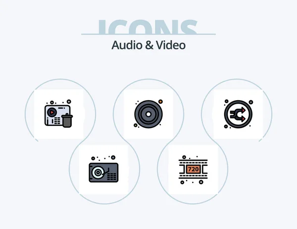Audio Video Line Filled Icon Pack Icon Design Player Laptop — Stockvector