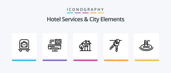 Hotel Services City Elements Line Icon Pack Including Luggage Bottles — Image vectorielle