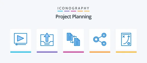 Project Planing Blue Icon Pack Including Social Network Archive Link — Image vectorielle