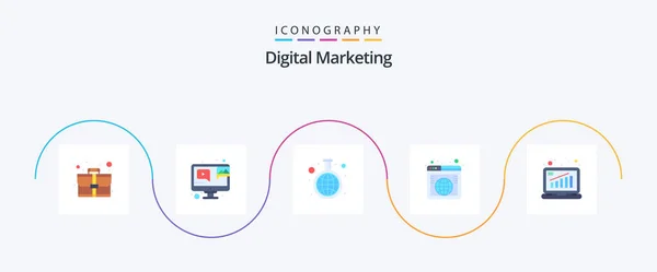 Digital Marketing Flat Icon Pack Including Business Worldwide Experiment Web — Image vectorielle
