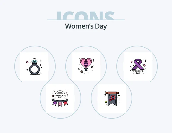 Womens Day Line Filled Icon Pack Icon Design Happy Women — Stock vektor