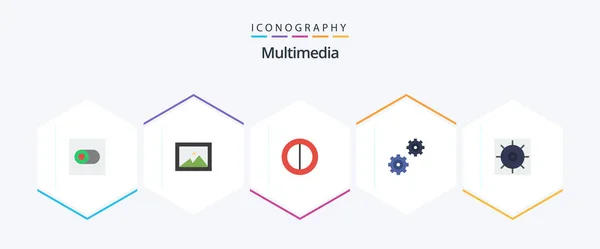 Multimedia Flat Icon Pack Including Controls Gears — Vettoriale Stock
