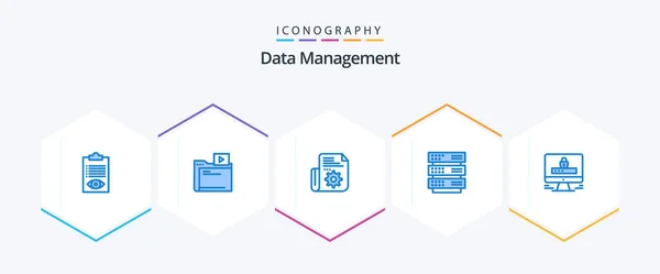 Data Management Blue Icon Pack Including Computer Storage Media Rack — Stok Vektör