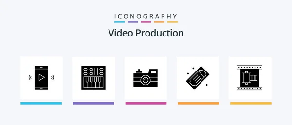 Video Production Glyph Icon Pack Including Filmstrip Cinema Retro Camera — Vettoriale Stock