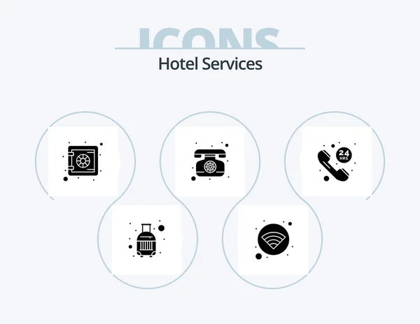 Hotel Services Glyph Icon Pack Icon Design Support Call Locker — Wektor stockowy