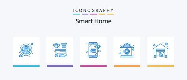 Smart Home Blue Icon Pack Including Microchip Home Automation Smart — Vettoriale Stock