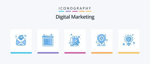 Digital Marketing Blue Icon Pack Including Idea Pin Digital Options — Image vectorielle