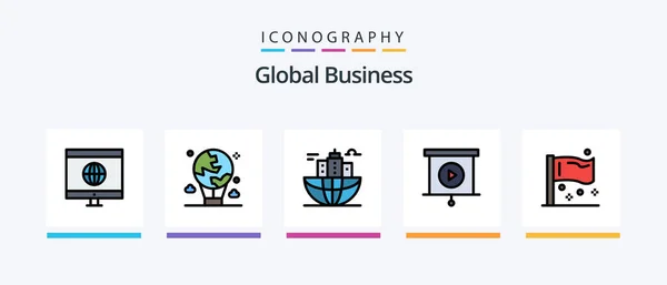 Global Business Line Filled Icon Pack Including Plan International Bag — Wektor stockowy