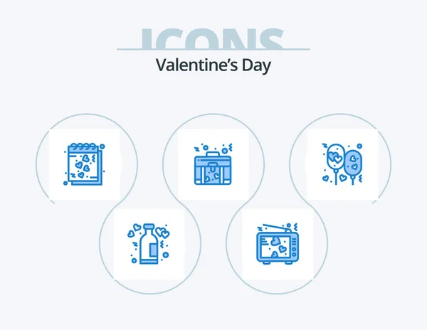 Valentines Day Blue Icon Pack Icon Design Love Bag Romantic — Archivo Imágenes Vectoriales
