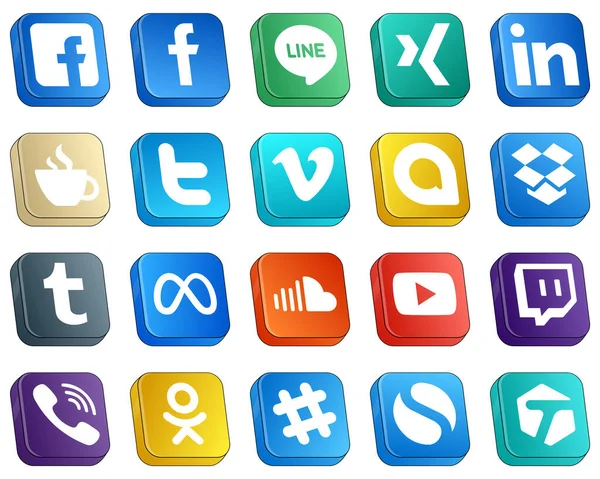 Isometric Social Media Icons Pack Icons Meta Dropbox Streaming Google — Stok Vektör