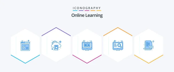 Online Learning Blue Icon Pack Including Txt File Screen Answers — Wektor stockowy